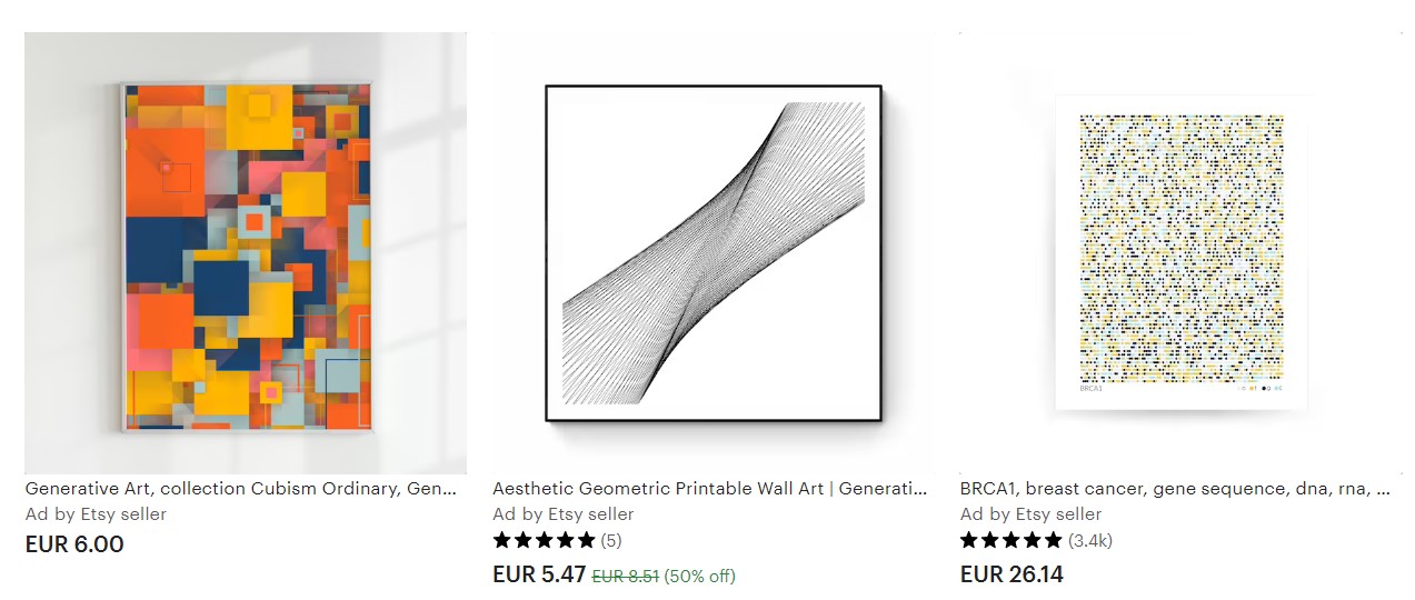 Generative art put up for sale on Etsy